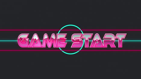 animation of game start text and shapes moving over black background