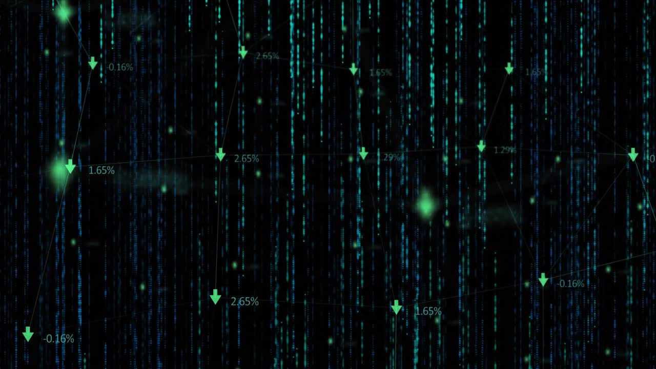 데이터 처리의 애니메이션과 검은 바탕에 있는 화살표