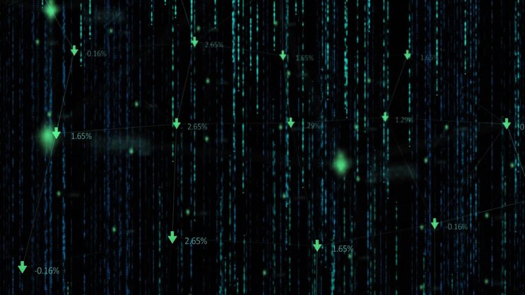 Animation of data processing and arrows over black background