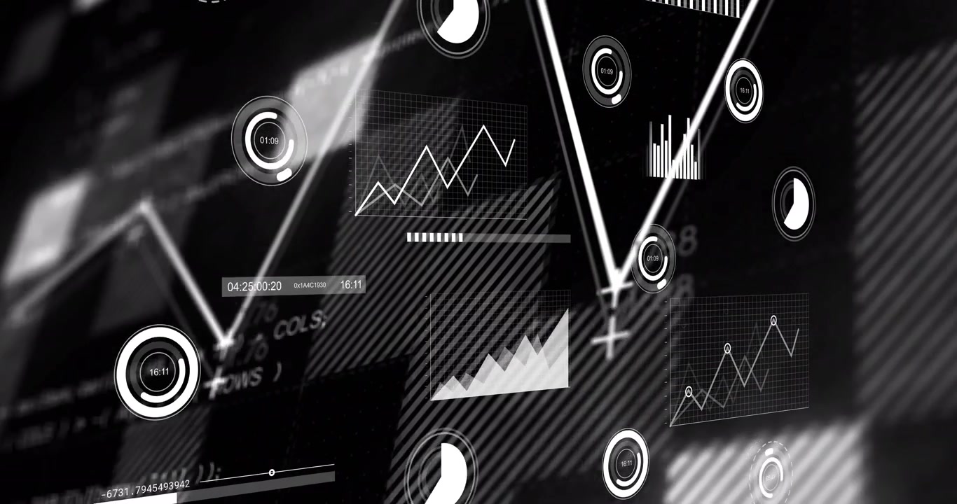 Diagonal sweep starting, data dashboard pulsing, tracing lines and updating charts for live insight