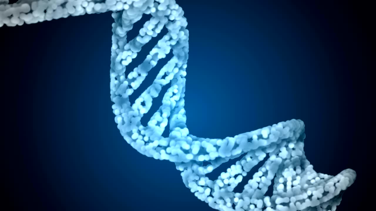 código de adn. abstracto 3d marco de alambre poligonal dna molécula hélice en espiral. animación en bucle.