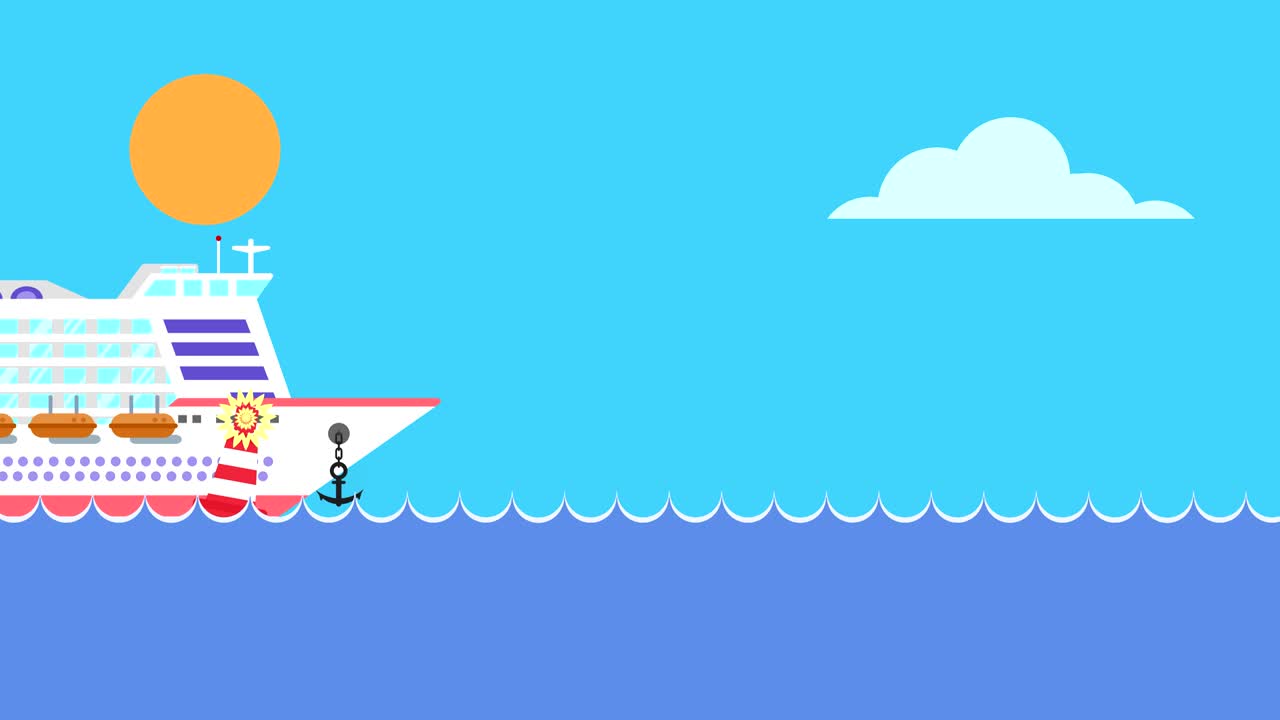 A cruise ship floats on the sea next to a flashing buoy