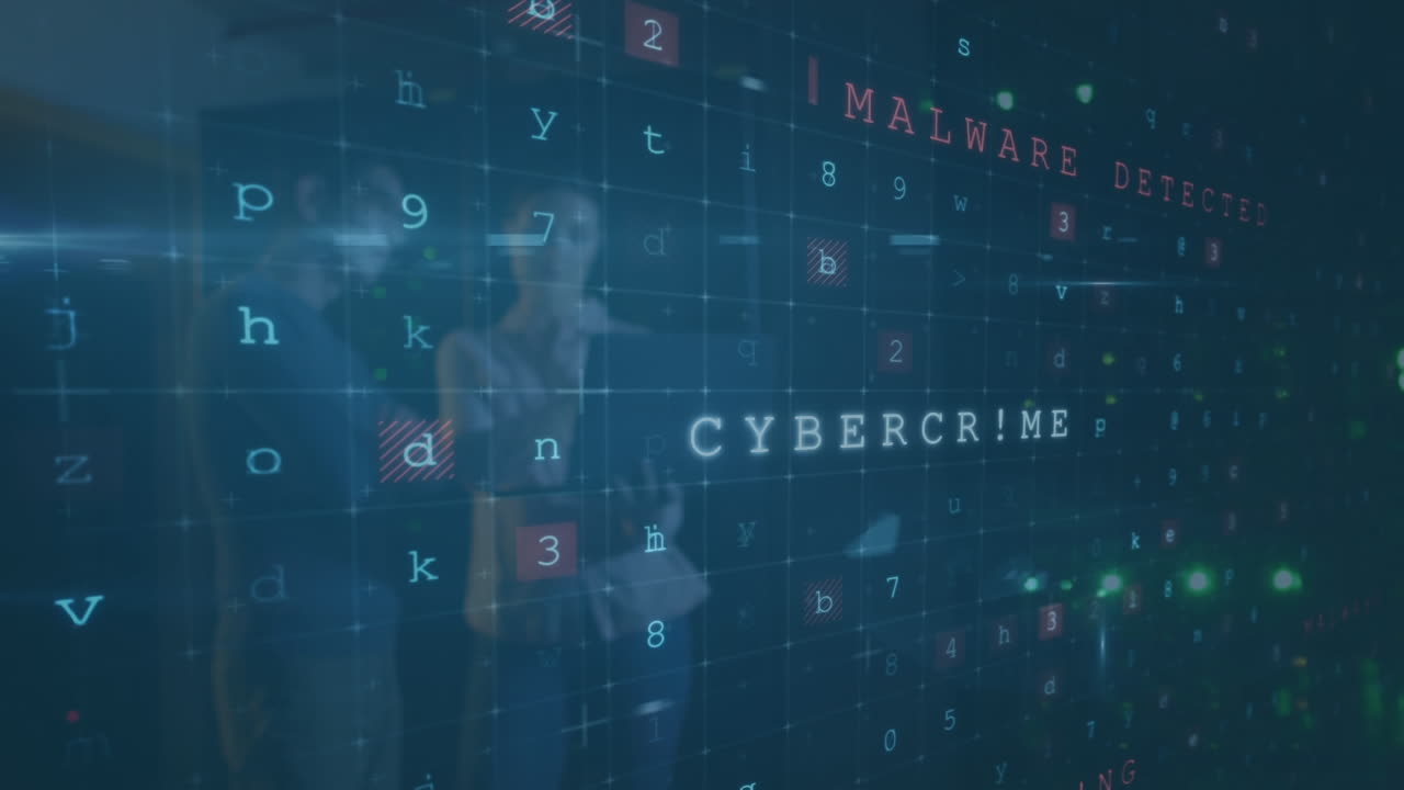 Animation of data processing over diverse people in server room