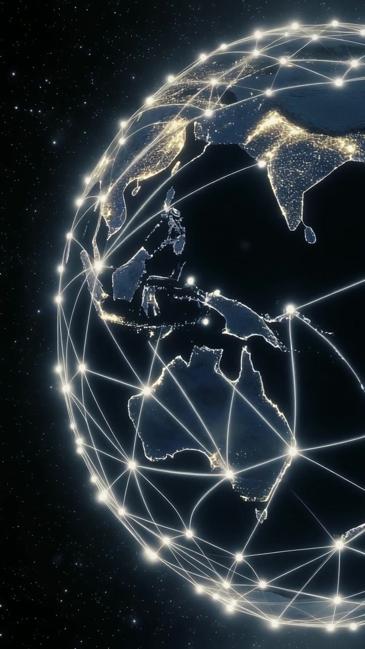 Digital Global Network Connecting Over Earth at Night