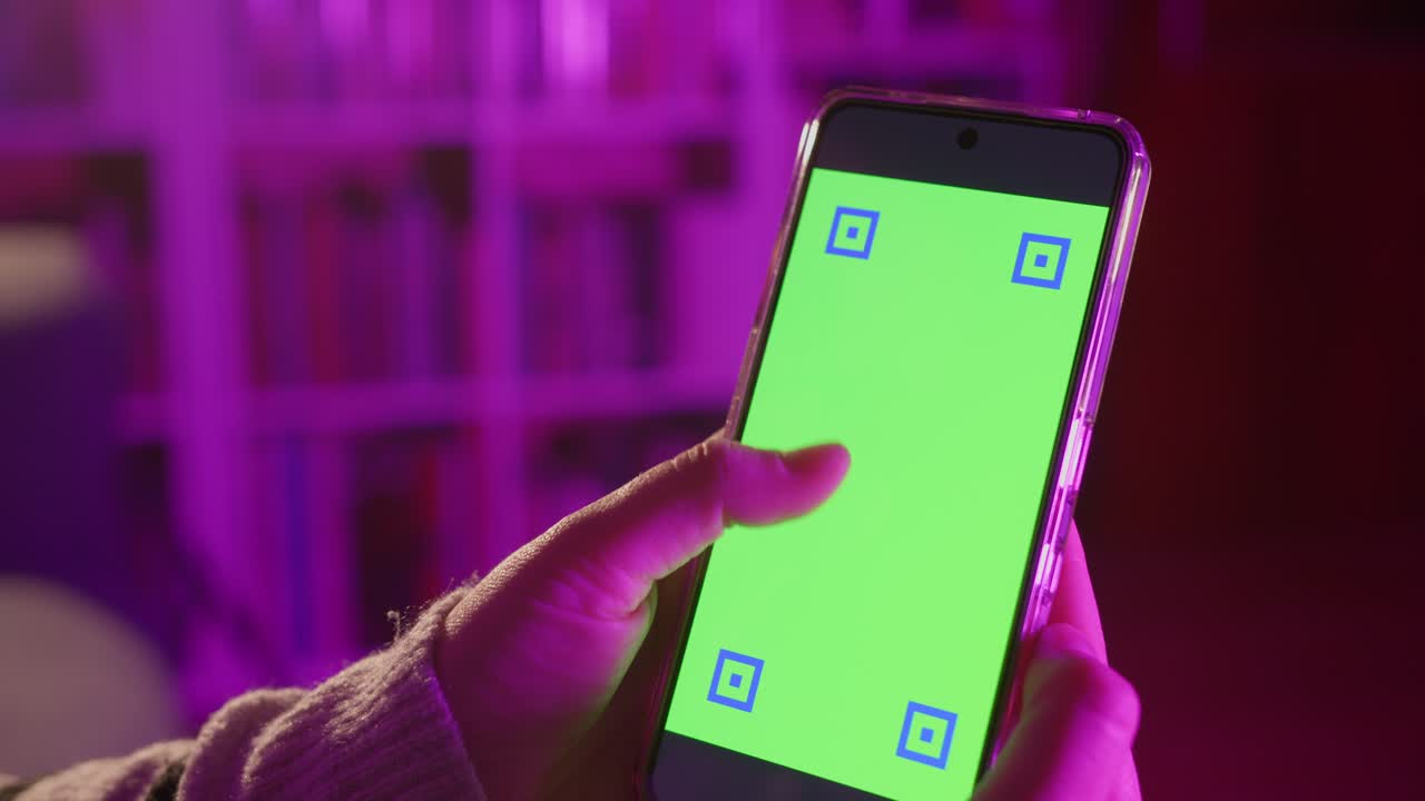 Hand Scrolling on Smartphone with Green Screen Display