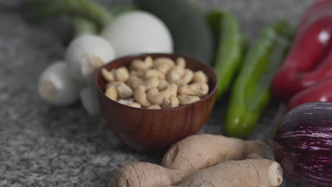 Assortment of Fresh Vegetables and Cashews