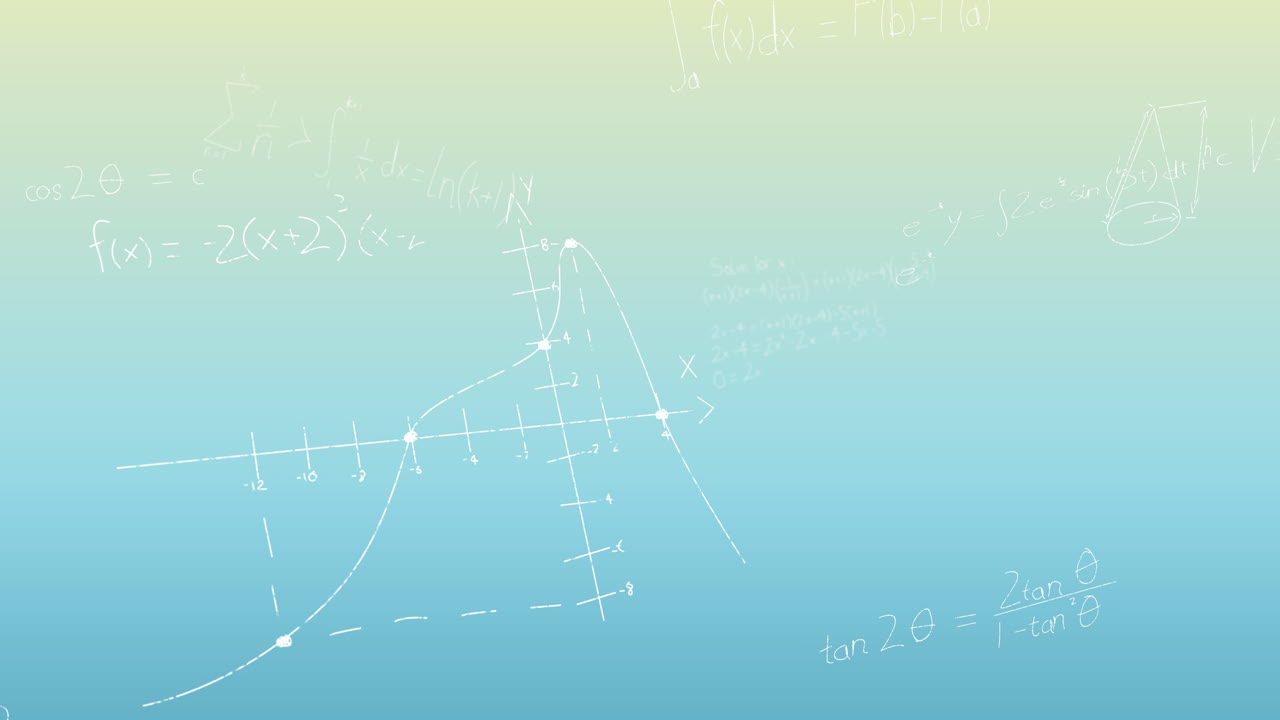 파란색 배경에 수학 방정식의 애니메이션
