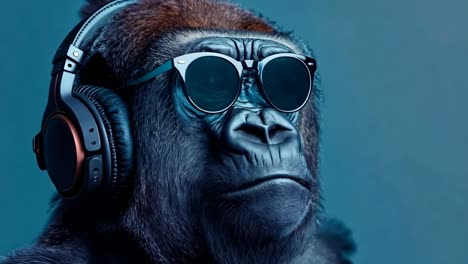 a gorilla wearing sunglasses and headphones