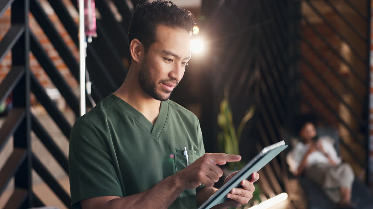Healthcare Professional Using Digital Tablet in Clinic