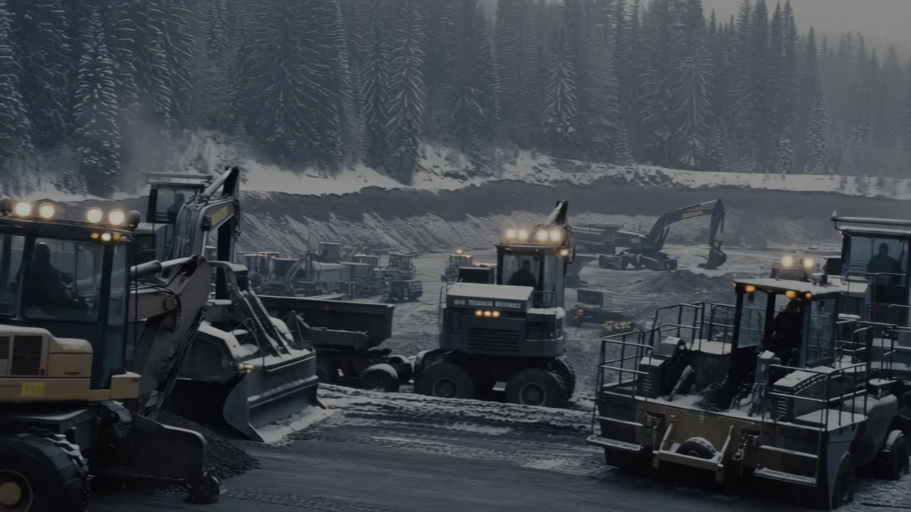 Winter Industrial Site with Heavy Machinery