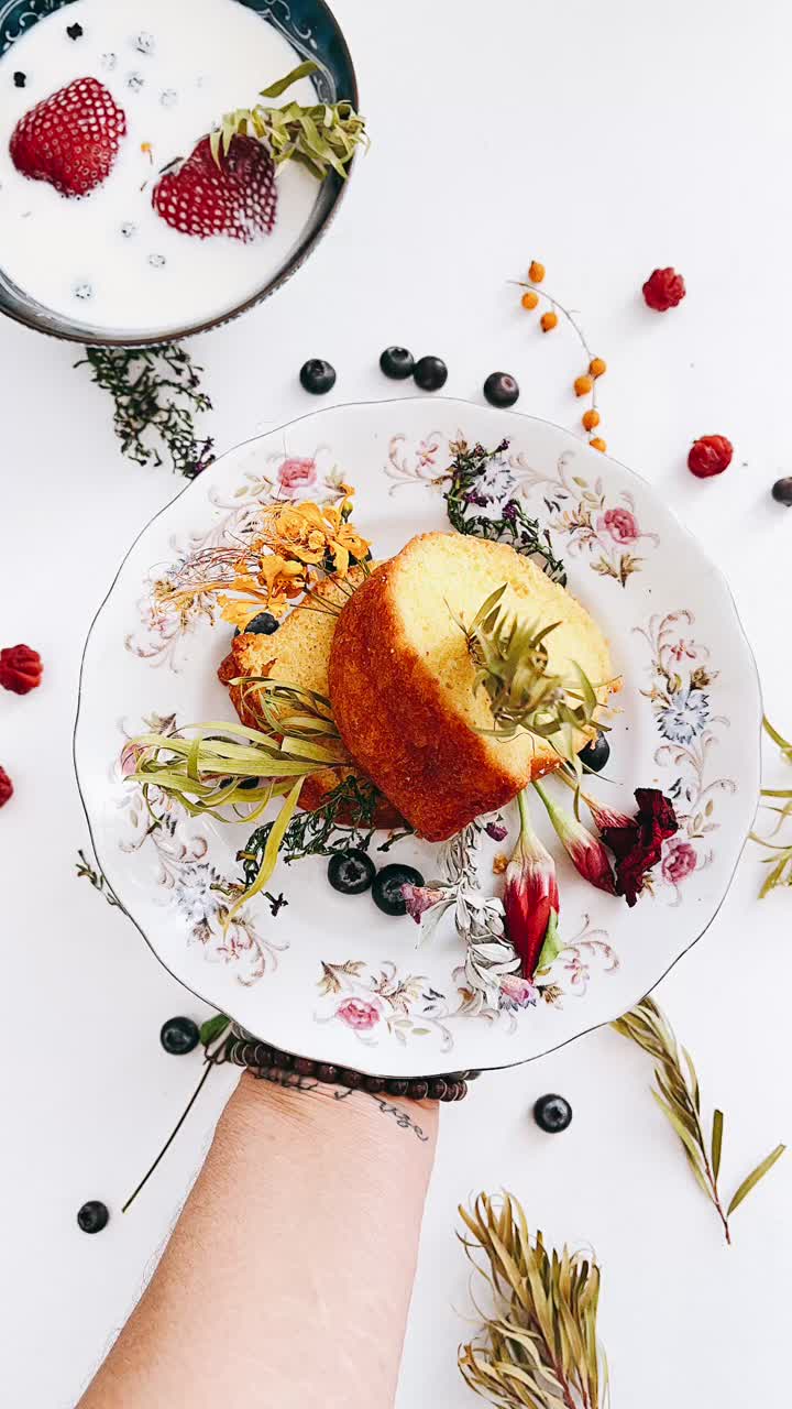 Elegant Lemon Cake with Berries and Flowers