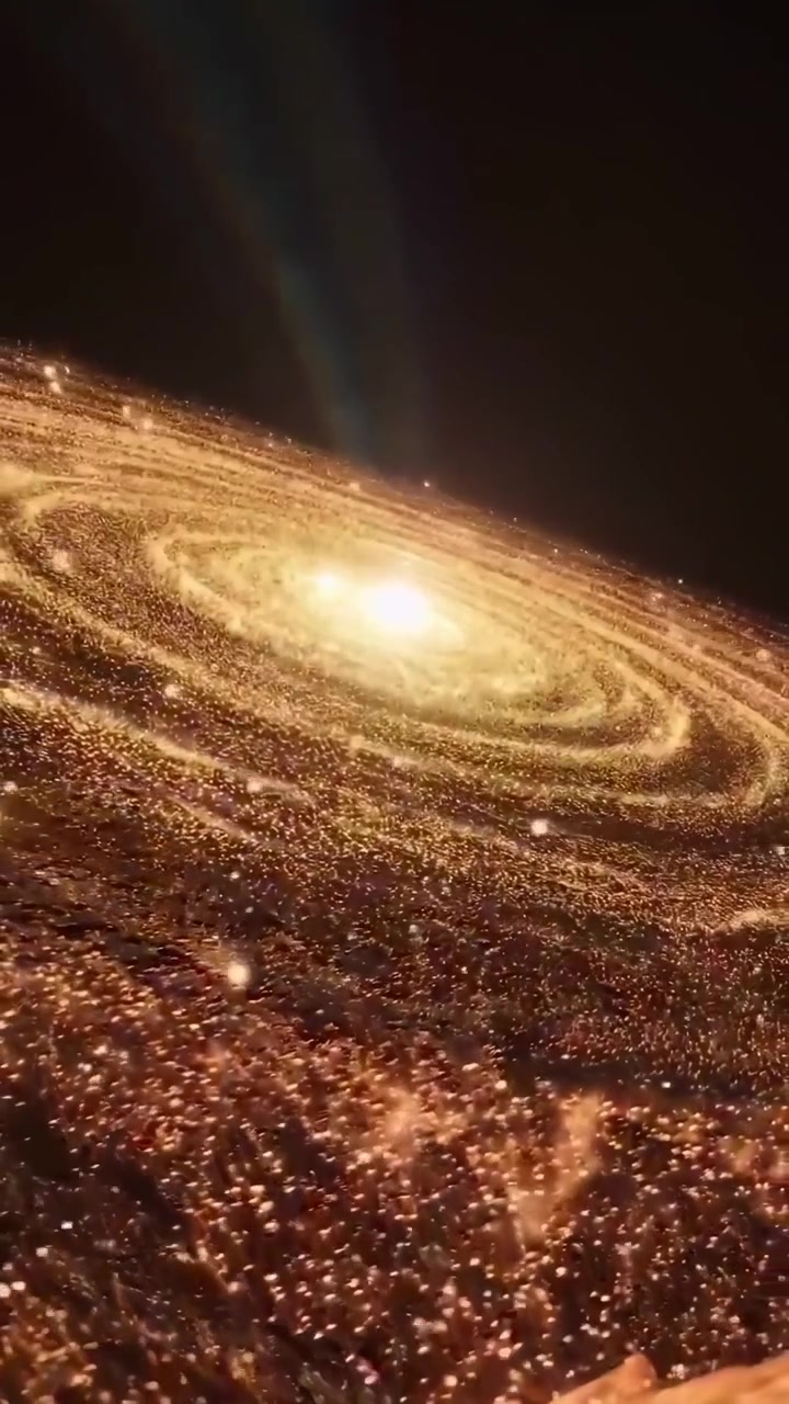 Rotating Golden Spiral Galaxy with Bright Core in Deep Space