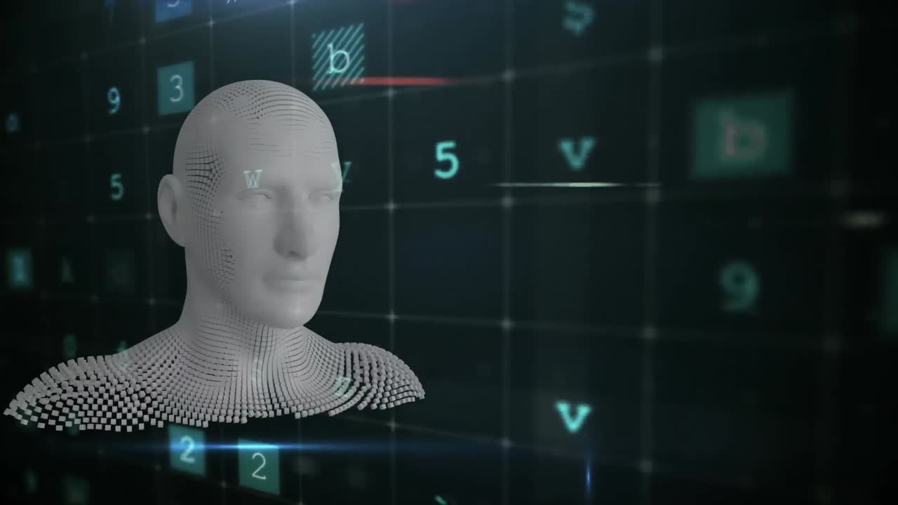 Moving human bust with data processing
