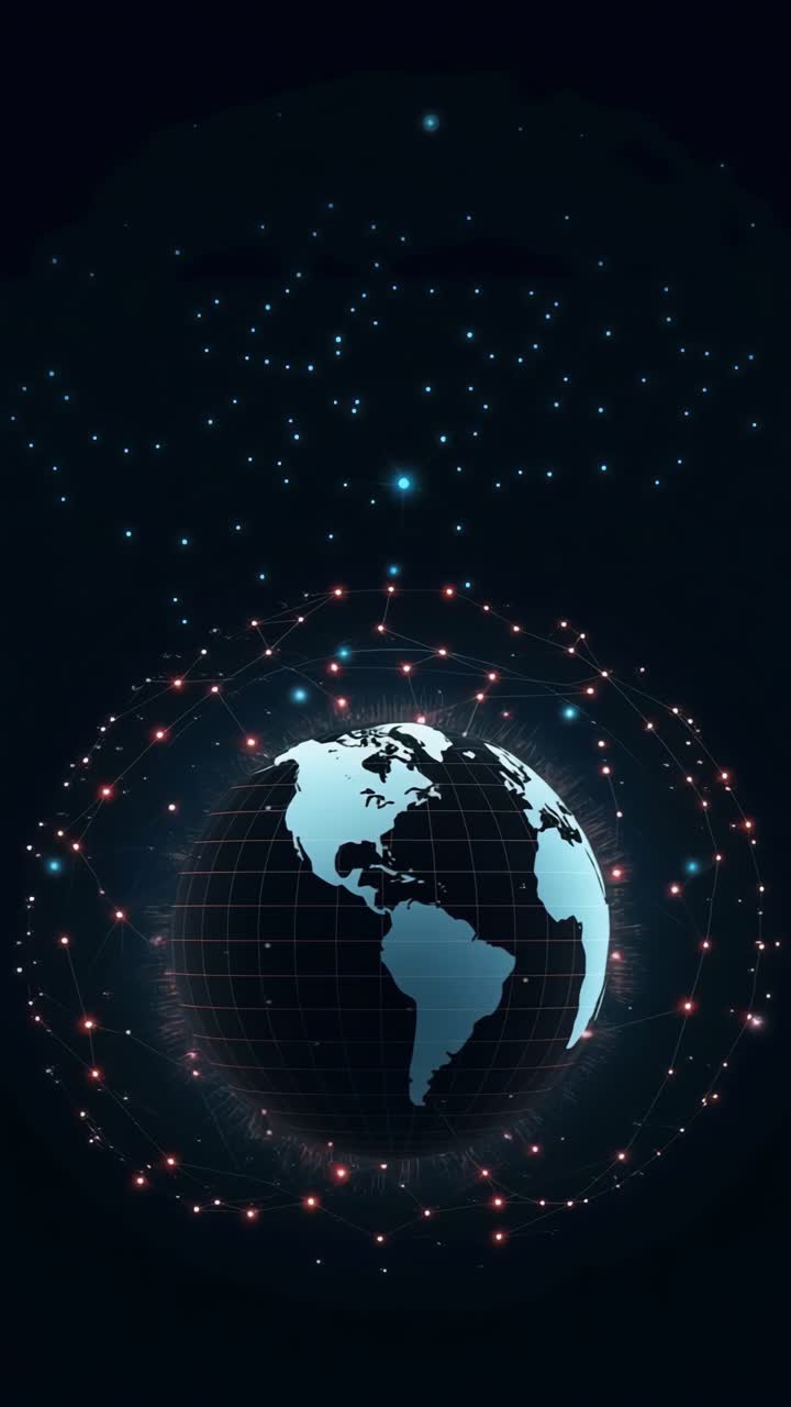 Aerial view of a digital Earth surrounded by glowing network lines and stars, perfect