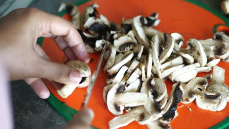 chopping mushrooms