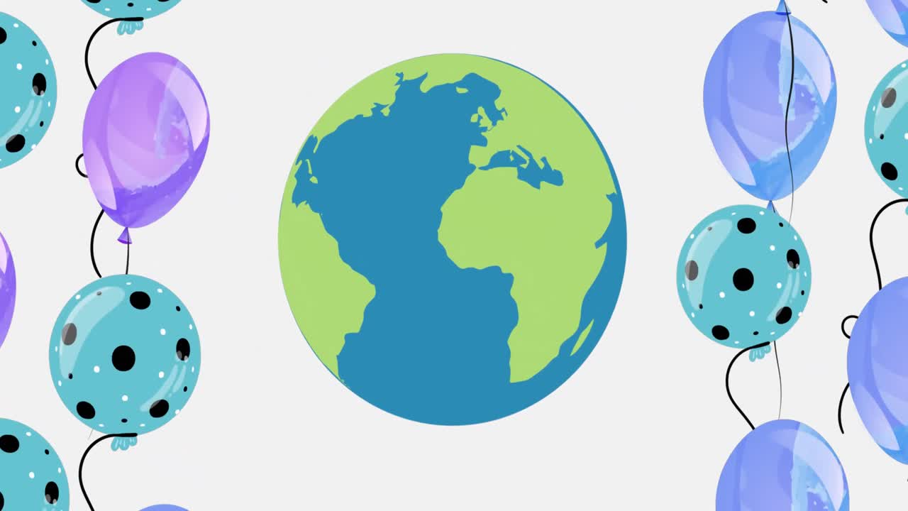 ⁇ 색 배경 에 있는 지구 와 떠다니는 풍선 의 애니메이션