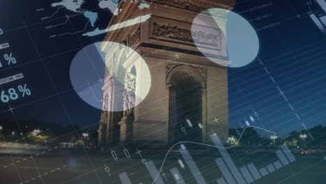 animation of financial data processing over triumphal arch