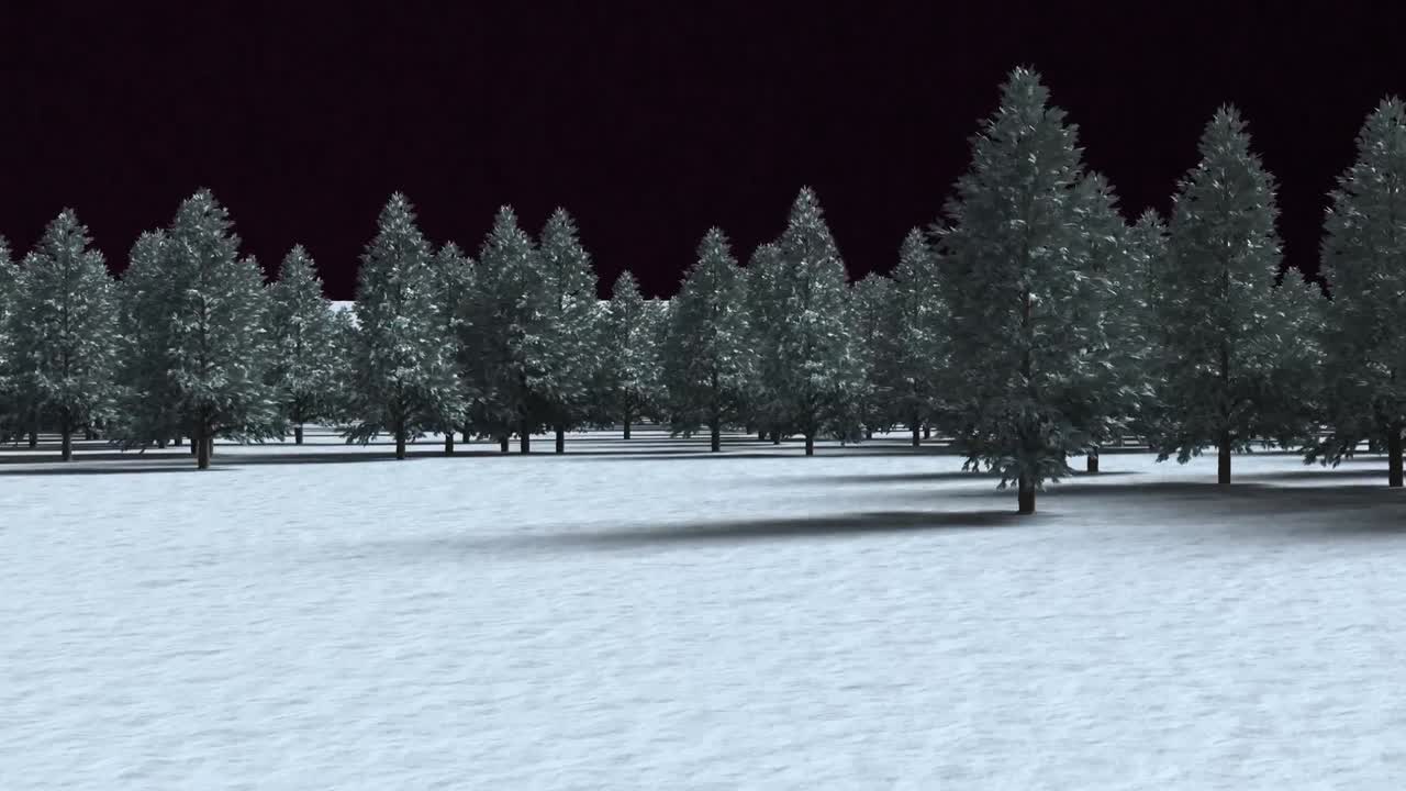 animación de un paisaje de invierno con nieve y abetos sobre un fondo negro