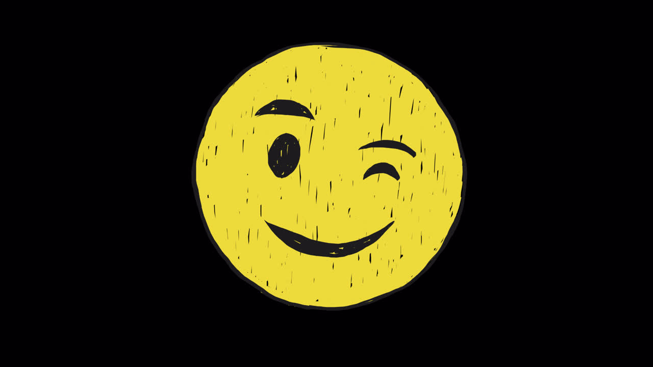 Hand-Drawn Winking Emoji on Black Background