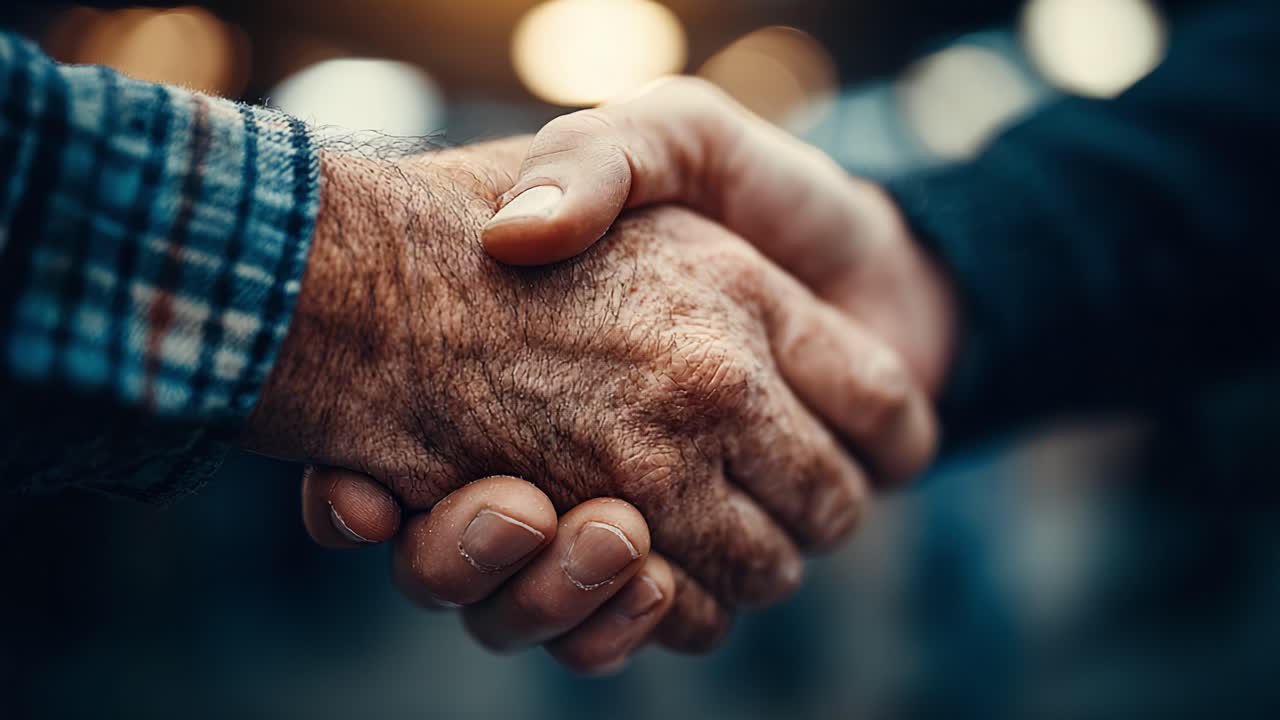 Primo piano di due mani che si stringono saldamente, a simboleggiare fiducia e accordo in un'interazione professionale o personale