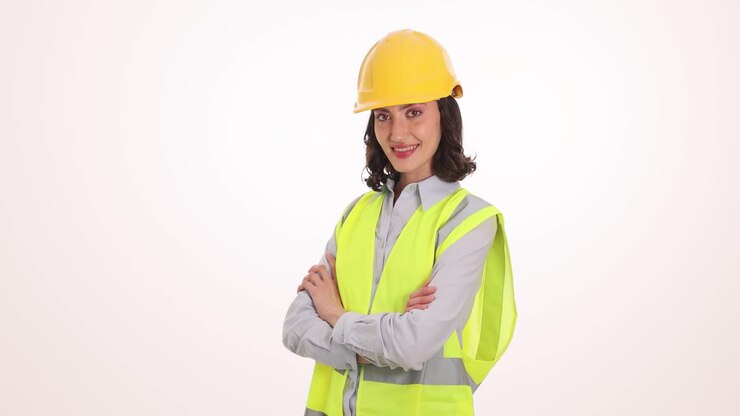 Confident Female Engineer or Construction Worker in Safety Gear