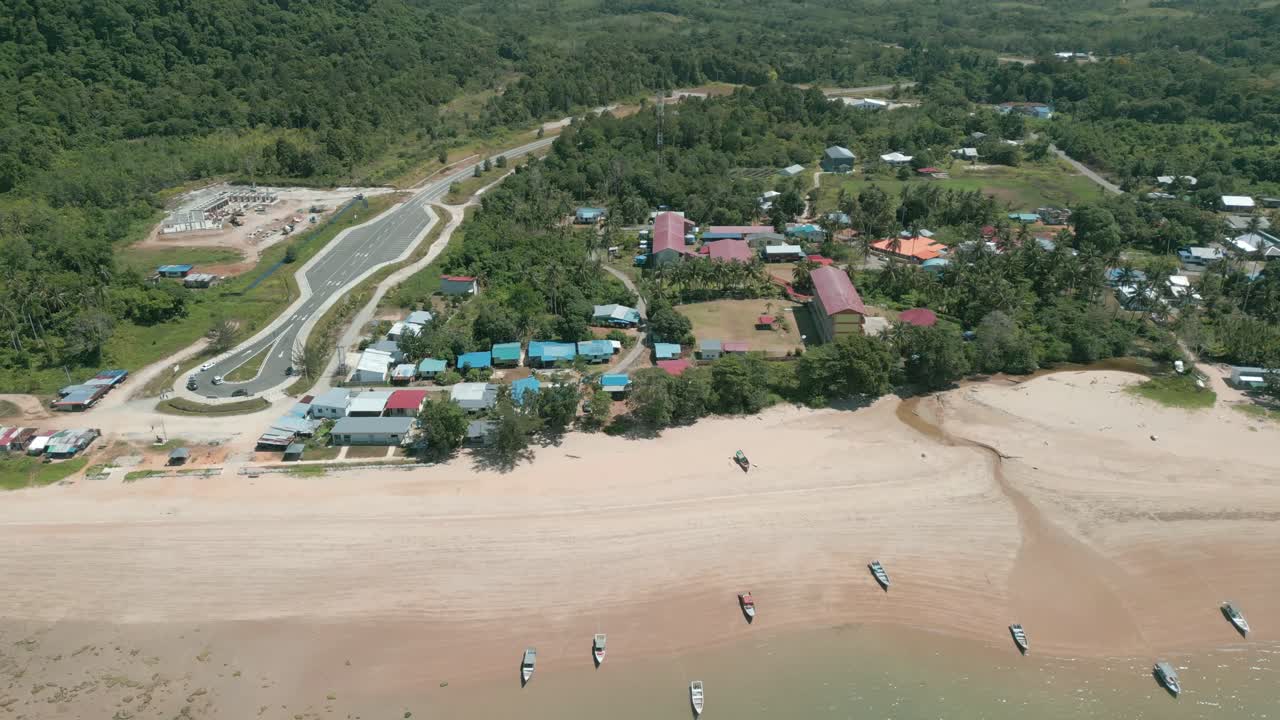 Beautiful Paradise Drone Aerial View Telok Melano Sarawak, Kampung Telok Melano was once a shelter during sea storms for traders from Sambas, Indonesia to Kuching