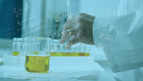 ecuaciones matemáticas que se mueven contra el científico que trabaja en el laboratorio