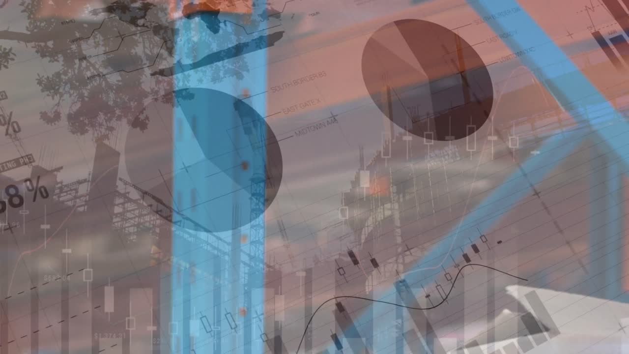 animación del procesamiento de datos financieros en el sitio de construcción