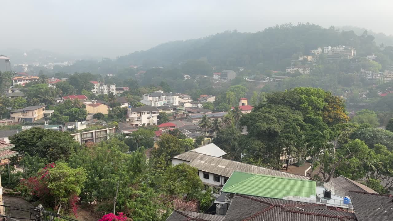 Kandy Town Sri Lanka Elevated View Over City and Hills