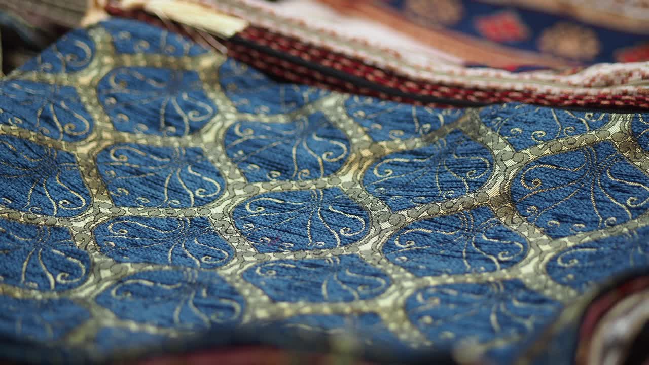 Close-up view of intricate embroidered textile
