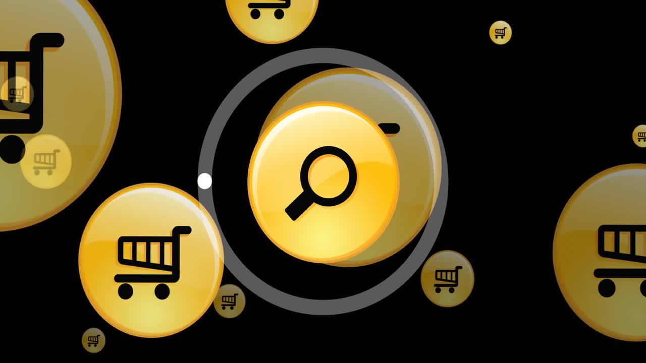 animación de iconos que caen sobre un fondo negro