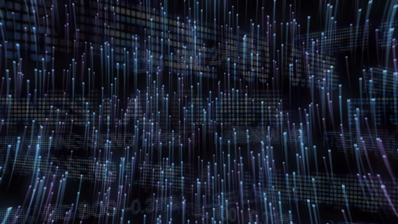 Animation of light trails over stock market on black background