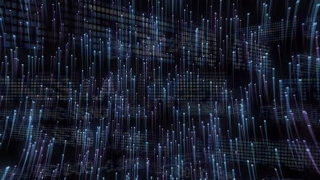 animation of light trails over stock market on black background