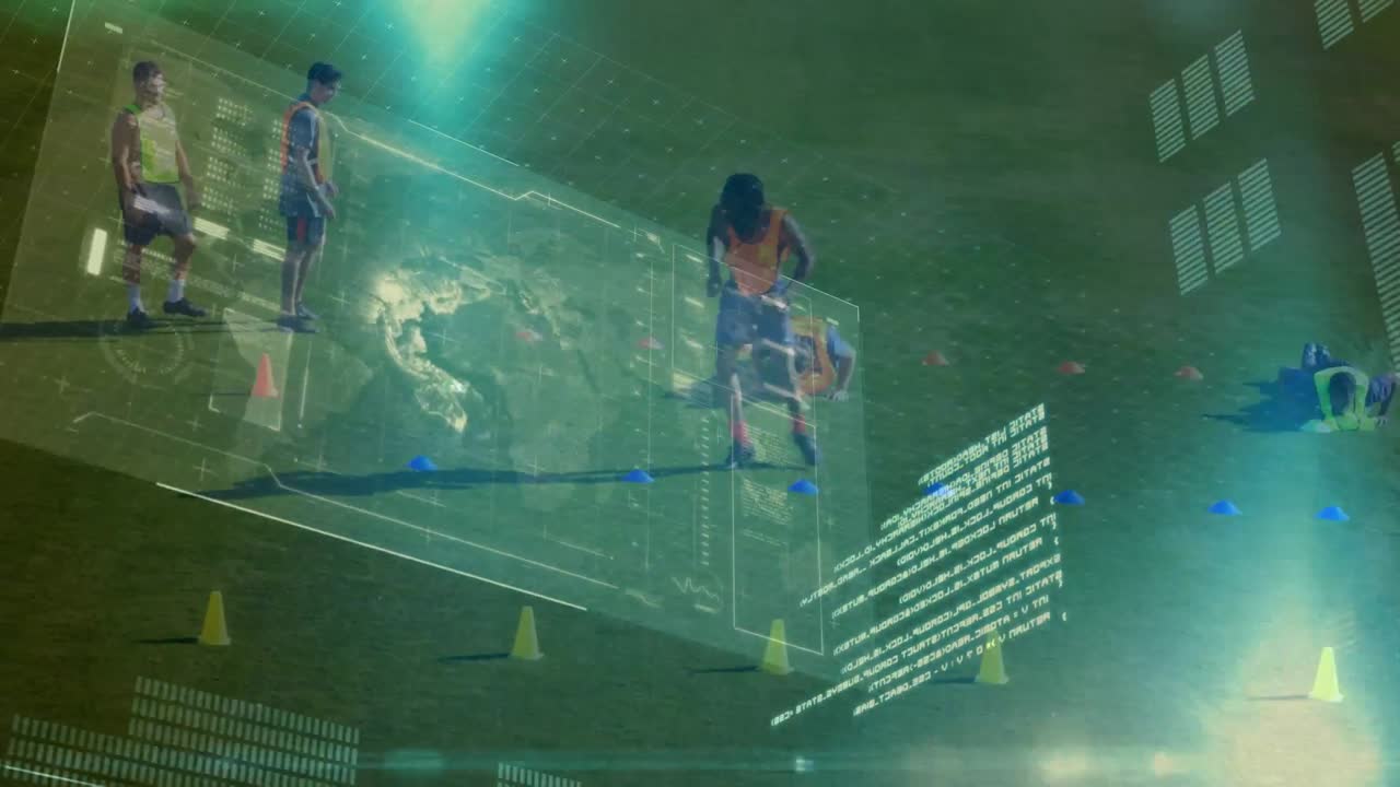 축구 선수들에 대한 데이터 처리의 애니메이션