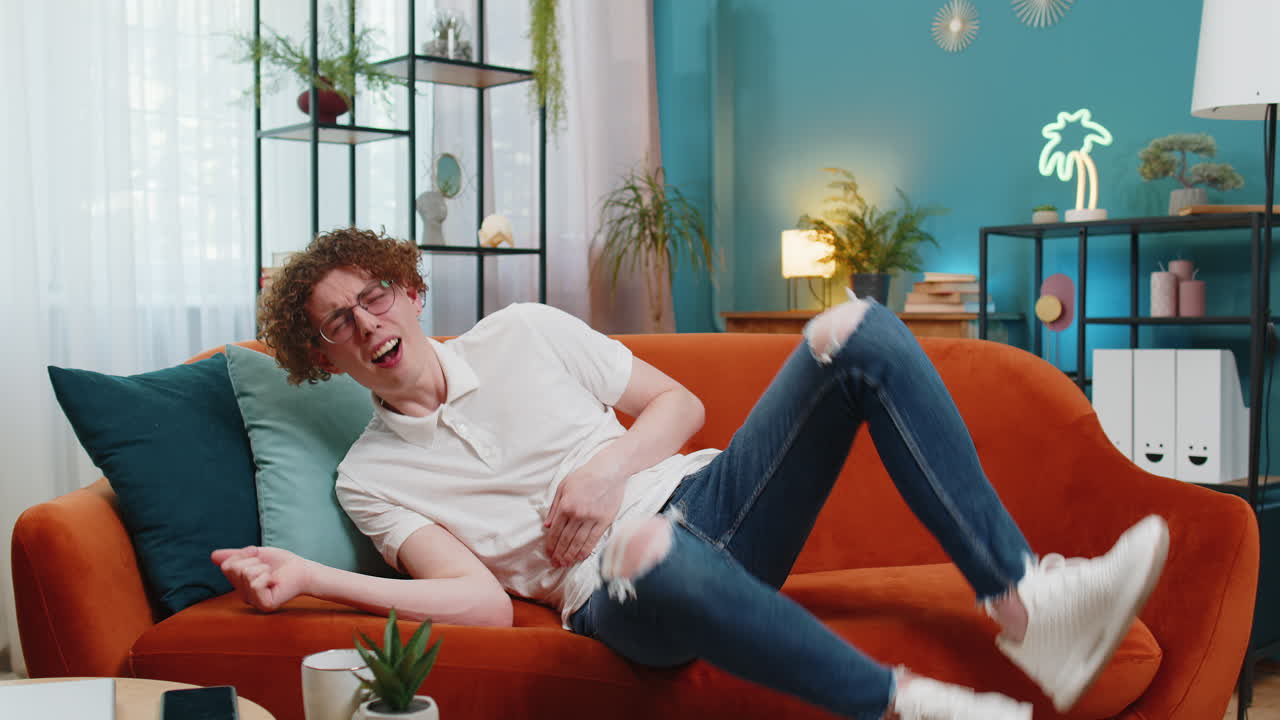 Man having symptom poisoning diarrhea indigestion peptic ulcer pancreatitis stomach ache gastritis