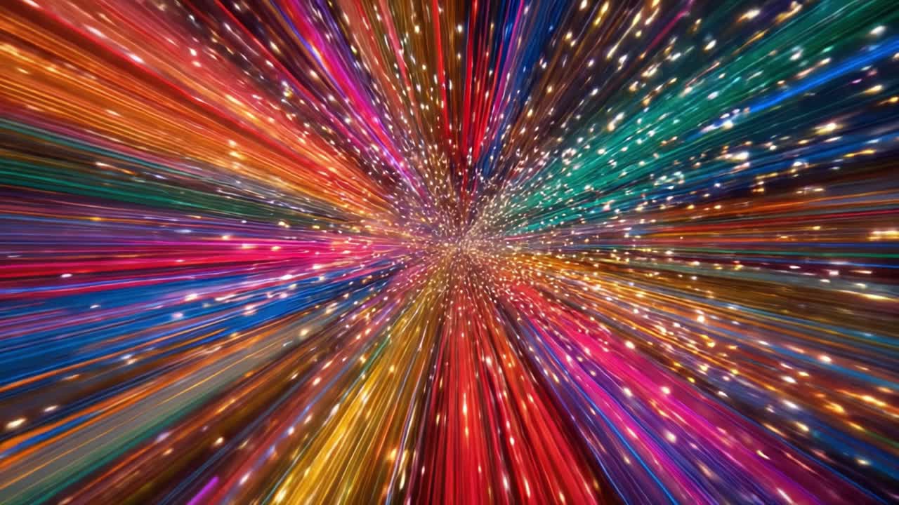 A Stunning Visualization of Colorful Light Streams Converging Towards a Central Point, Creating a Dynamic and Energetic Cosmic Atmosphere in a Visual Abstract Form