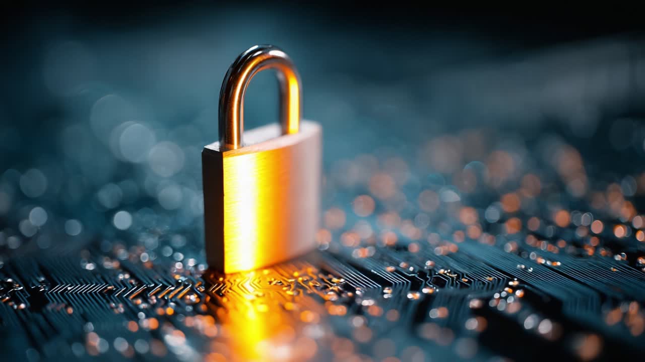 A Close-Up View of a Metallic Padlock on a Circuit Board, Symbolizing Digital Security and Protection of Information in a Technological Landscape