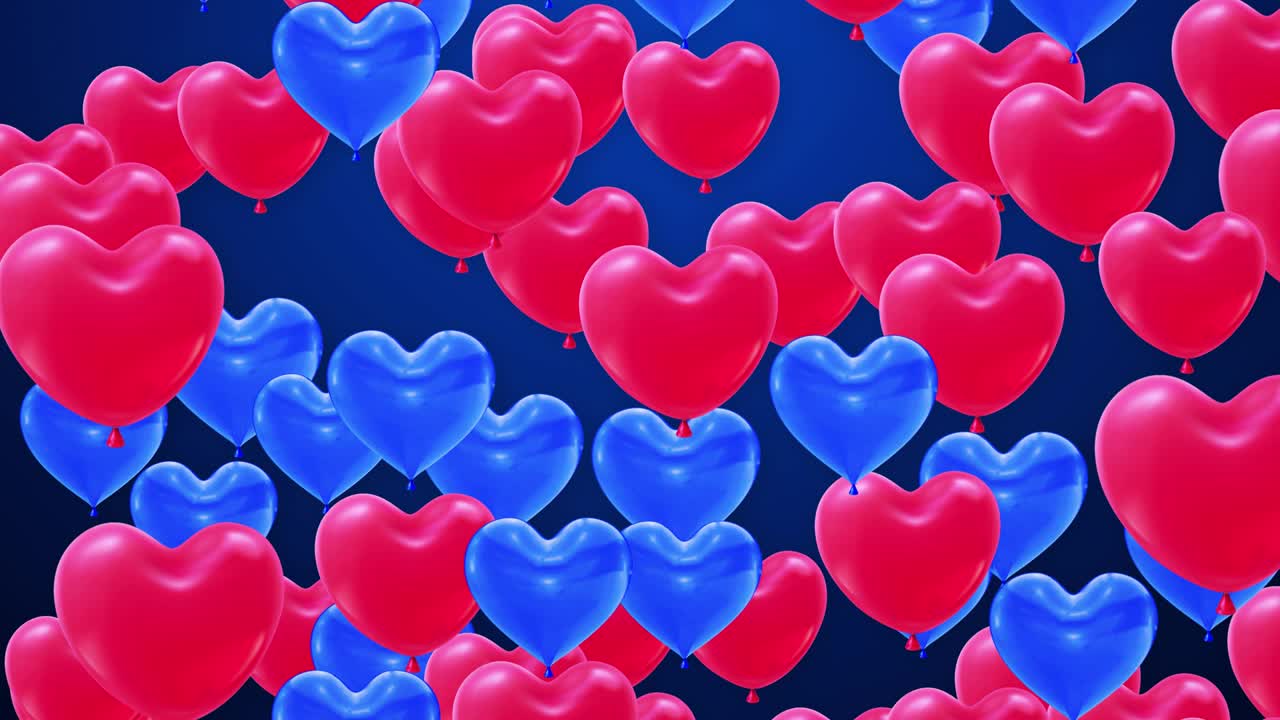 하색 배경의 알파 채널에 빨간색 파란색 심장 모양의 포일 날아가는 풍선의 어리.