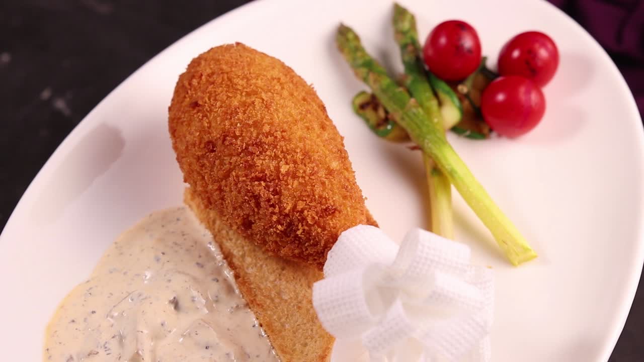 Gourmet Fried Chicken with Asparagus and Sauce