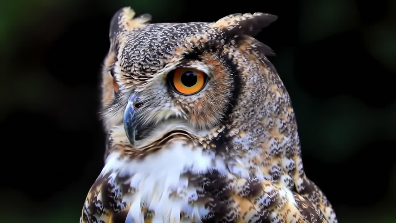 Majestic Profile of a Great Horned Owl Showcasing Intense Gaze and Detailed Plumage in a Natural Habitat Setting