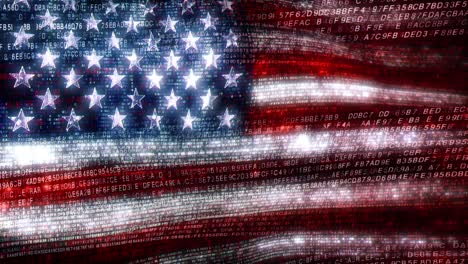 bandera de las estrellas y rayas de los ee.uu. hecha de código de computadora animado