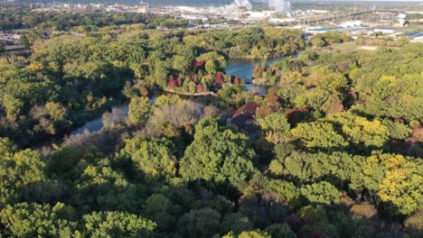 Aerial-drone-view-of-Green-Bay-Wisconsin-nature-preserve-The-Wildlife-Sanctuary