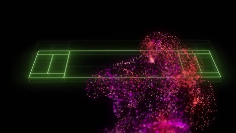 animation of red and purple digital wave over neon green rugby pitch layout against black background