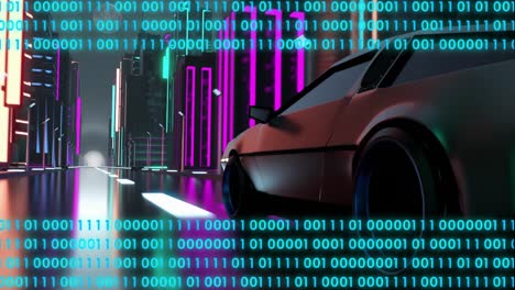 Animación-De-Interfaz-Digital-Con-Codificación-Binaria-Sobre-La-Conducción-De-Automóviles