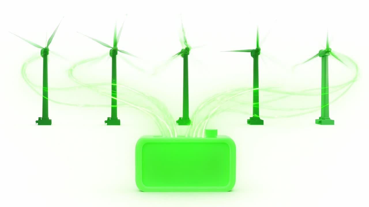 Turbine eoliche verdi che generano e immagazzinano energia rinnovabile