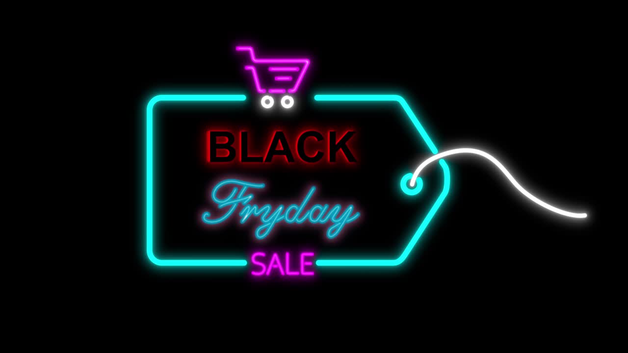 네온 표지판과 함께 블랙 프라이데이 광고: loopable 애니메이션 4k 3d 렌더링