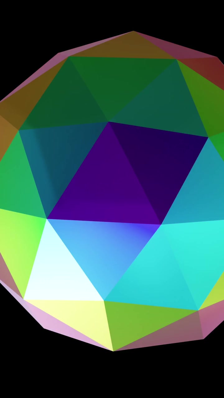 Animation of 3d multicoloured shape over black background