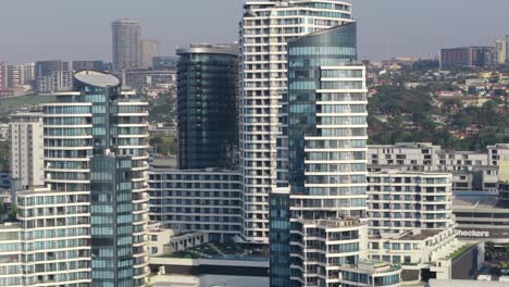 modern umhlanga skyline in durban with residential and commercial buildings, aerial view