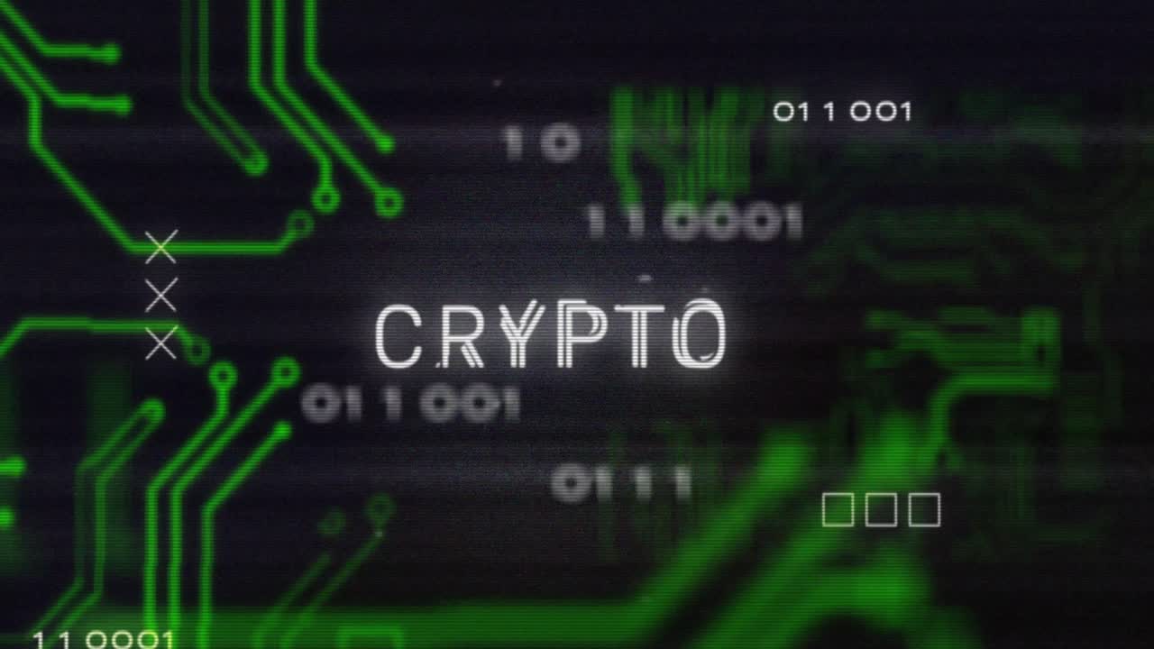 Animation of interference over crypto text, data processing and computer circuit board