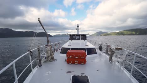 slowmo - view of old cruise boat from front tip i new zealand